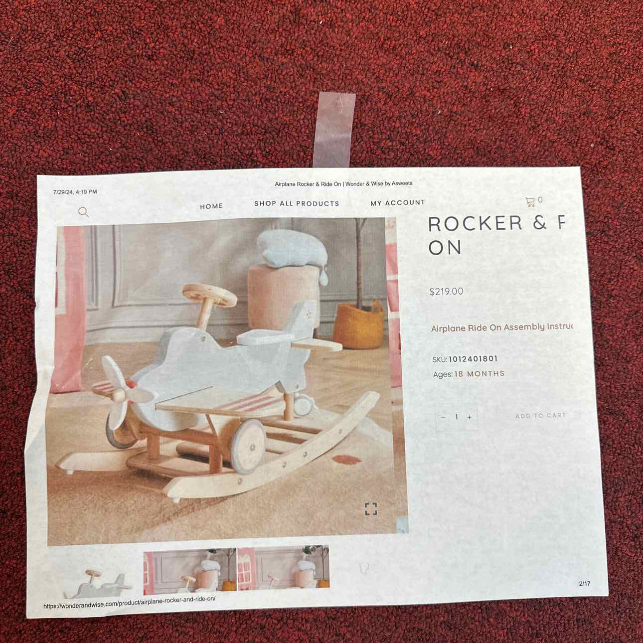 Wonder & Wise Wooden Airplane Rocker/Ride On Toys